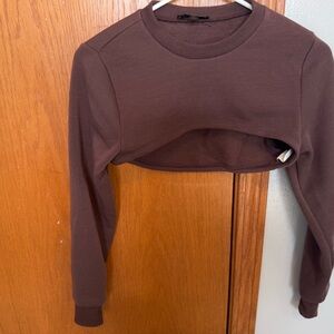 Vivre la Viie XS Coffee, brown long sleeve sweatshirt crop, crewneck lower back
